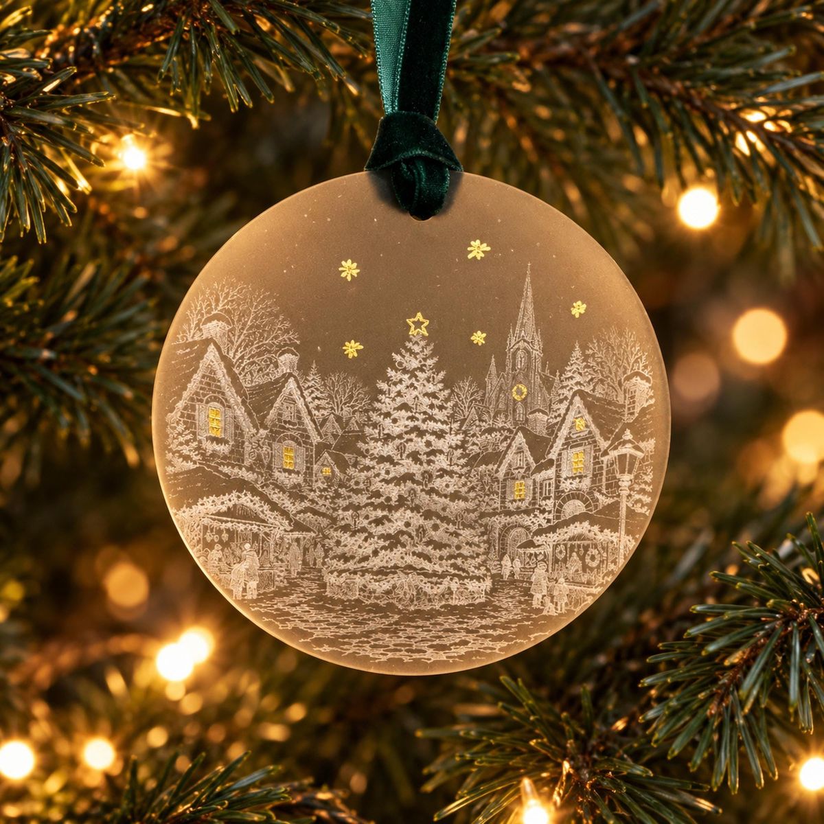 The Christmas Tree in the Square — Hand-Painted Acrylic Ornament