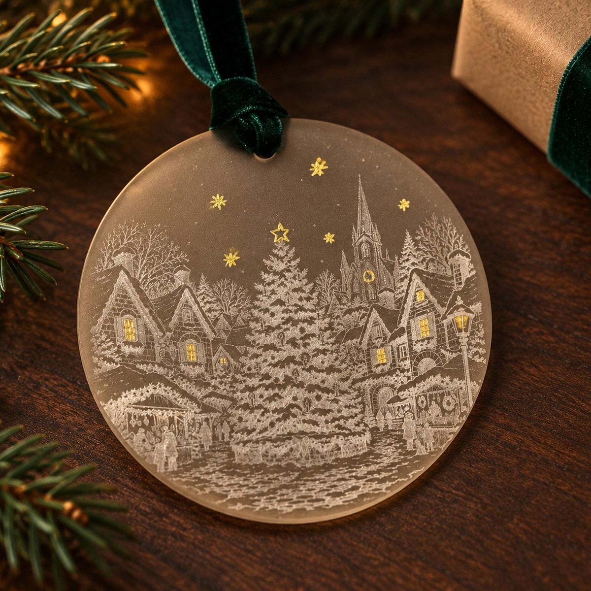 The Christmas Tree in the Square — Hand-Painted Acrylic Ornament