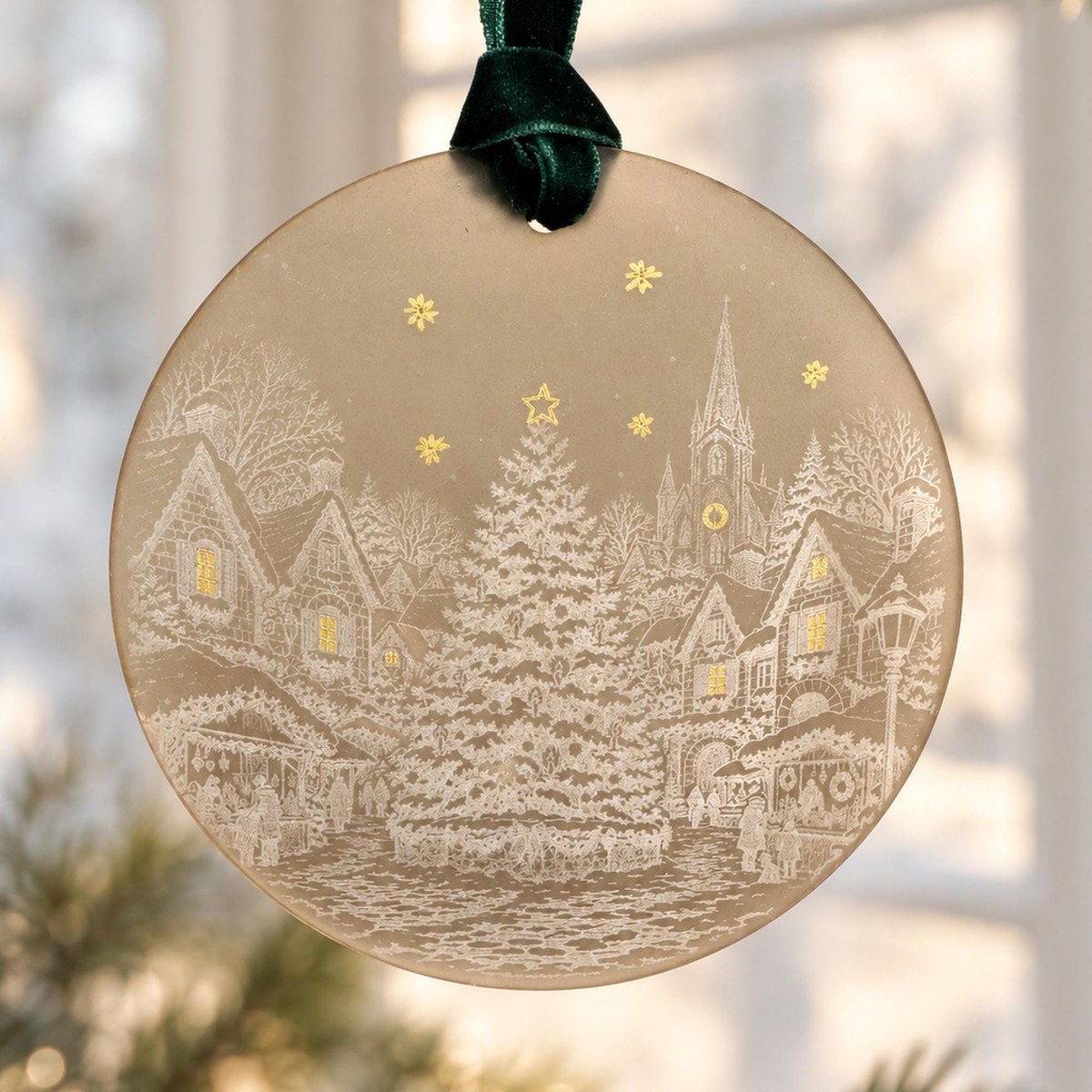 The Christmas Tree in the Square — Hand-Painted Acrylic Ornament