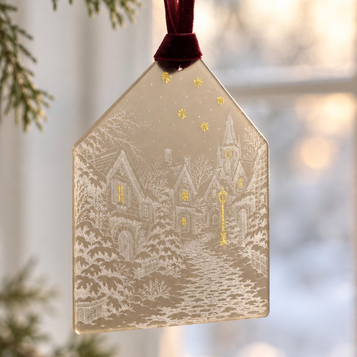 The Clocktower Village — Hand-Painted Acrylic Ornament