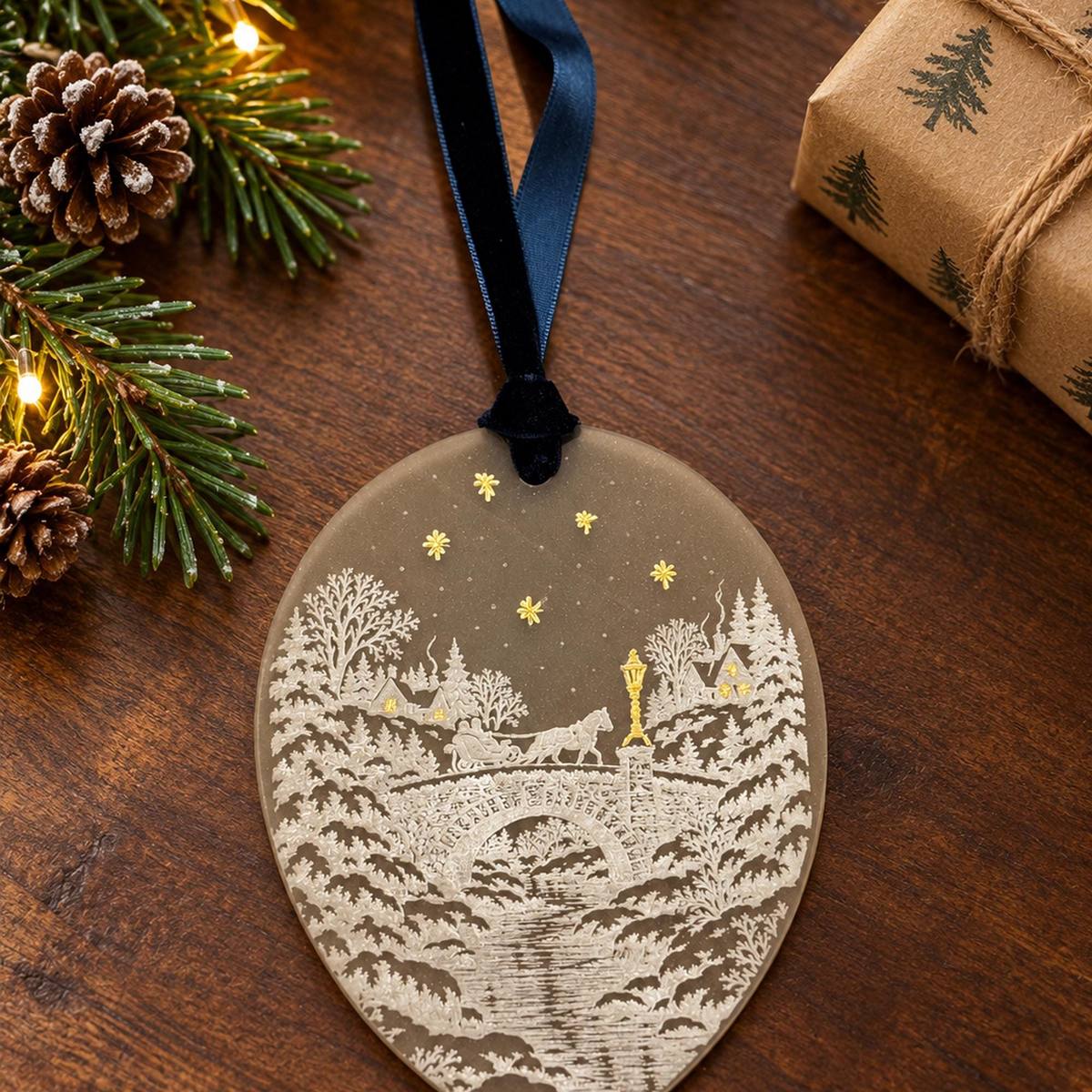 The Sleigh on the Bridge — Hand-Painted Acrylic Ornament