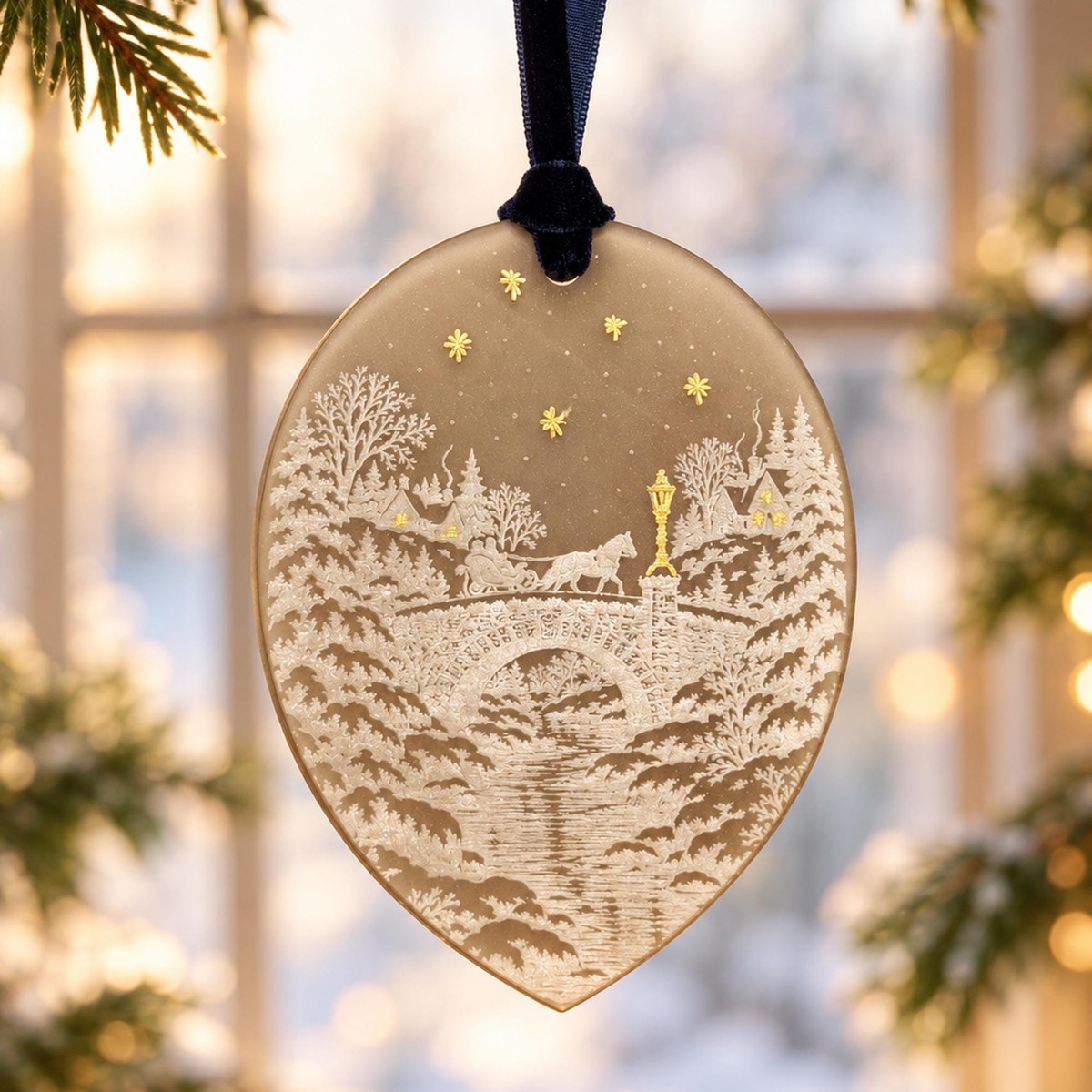 The Sleigh on the Bridge — Hand-Painted Acrylic Ornament