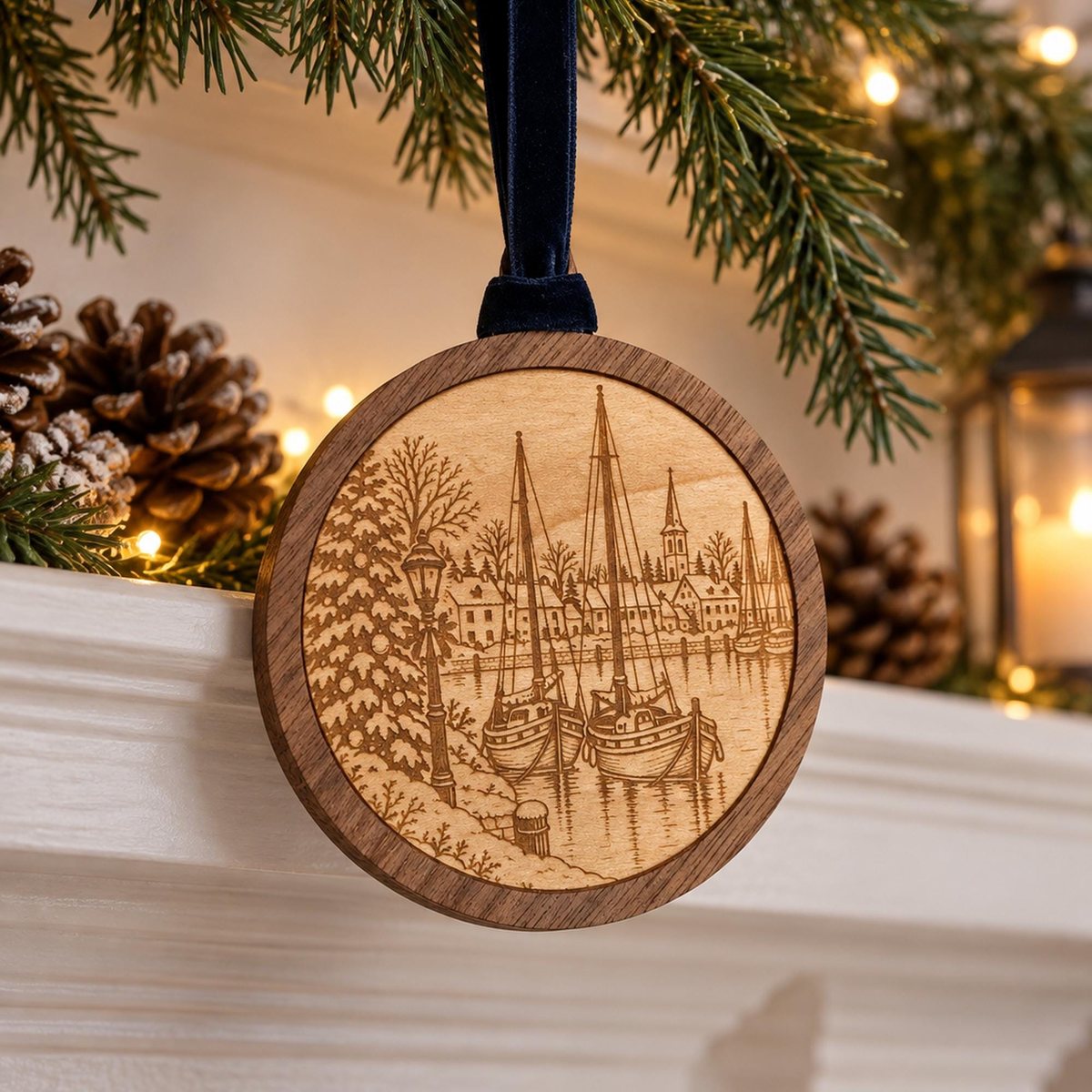 Boats at the Cove — Wooden Ornament