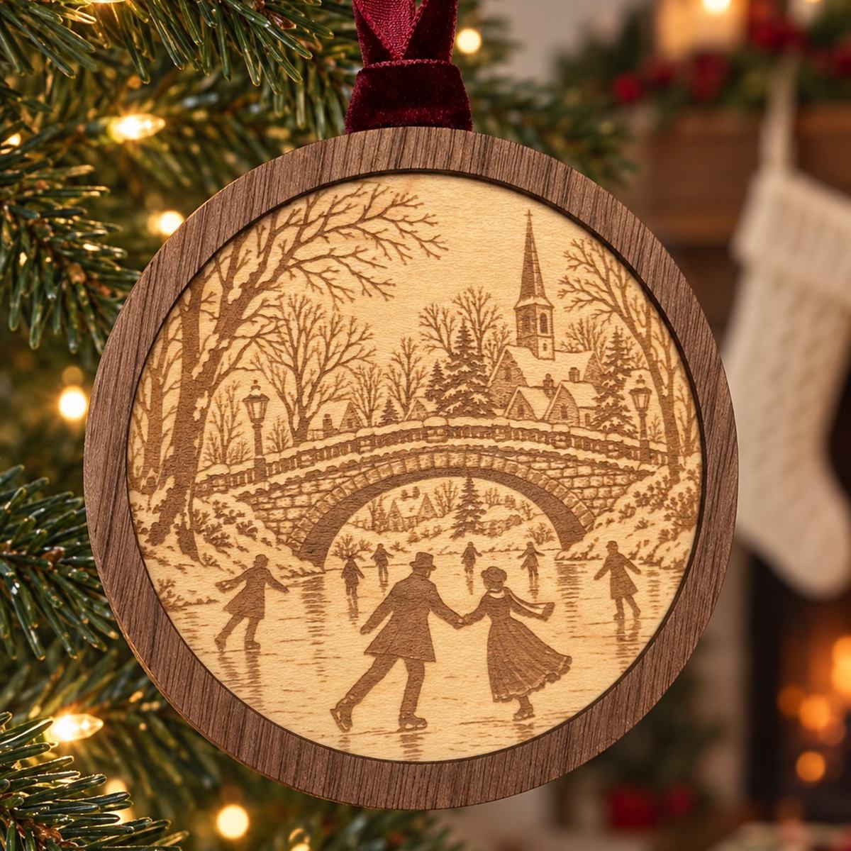 The Skaters Beneath the Bridge — Wooden Ornament