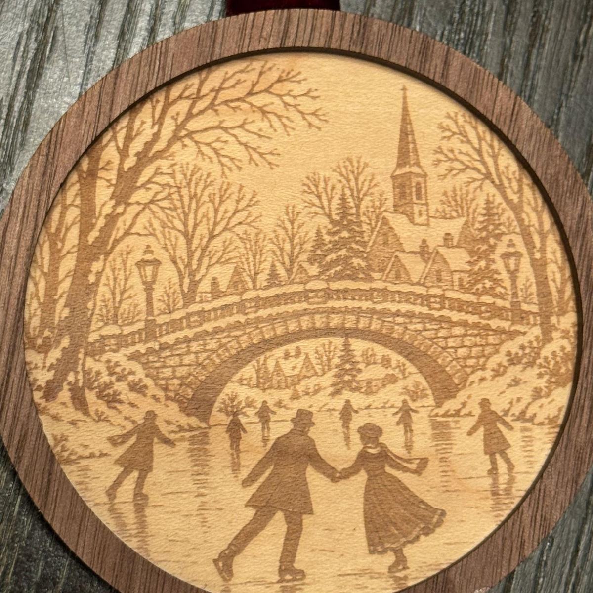 The Skaters Beneath the Bridge — Wooden Ornament