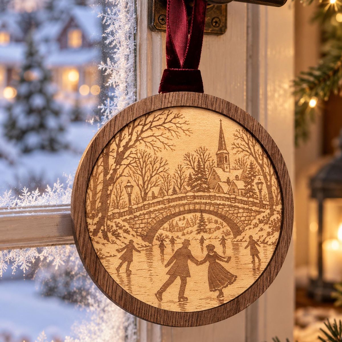 The Skaters Beneath the Bridge — Wooden Ornament