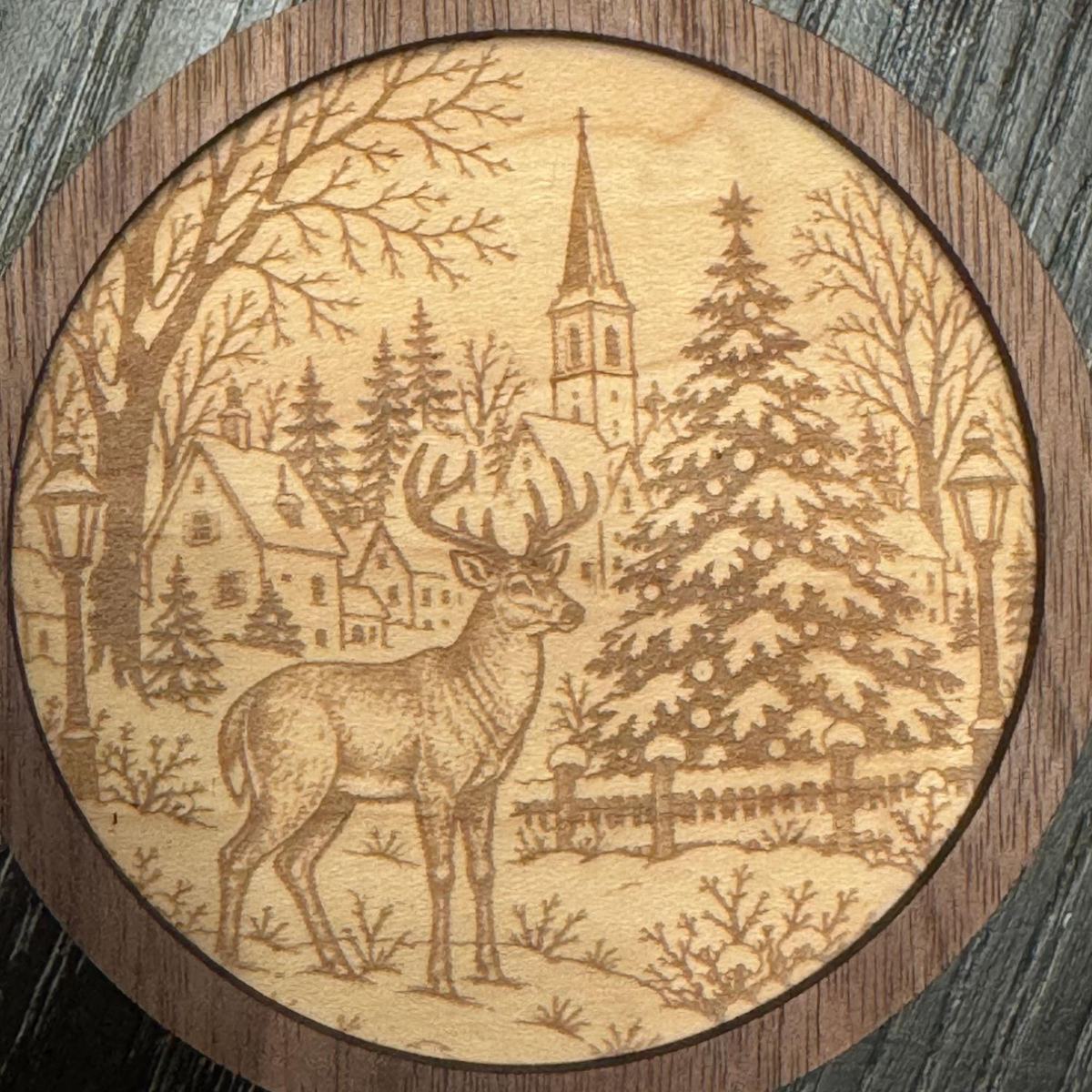 The Stag in the Snow — Wooden Ornament