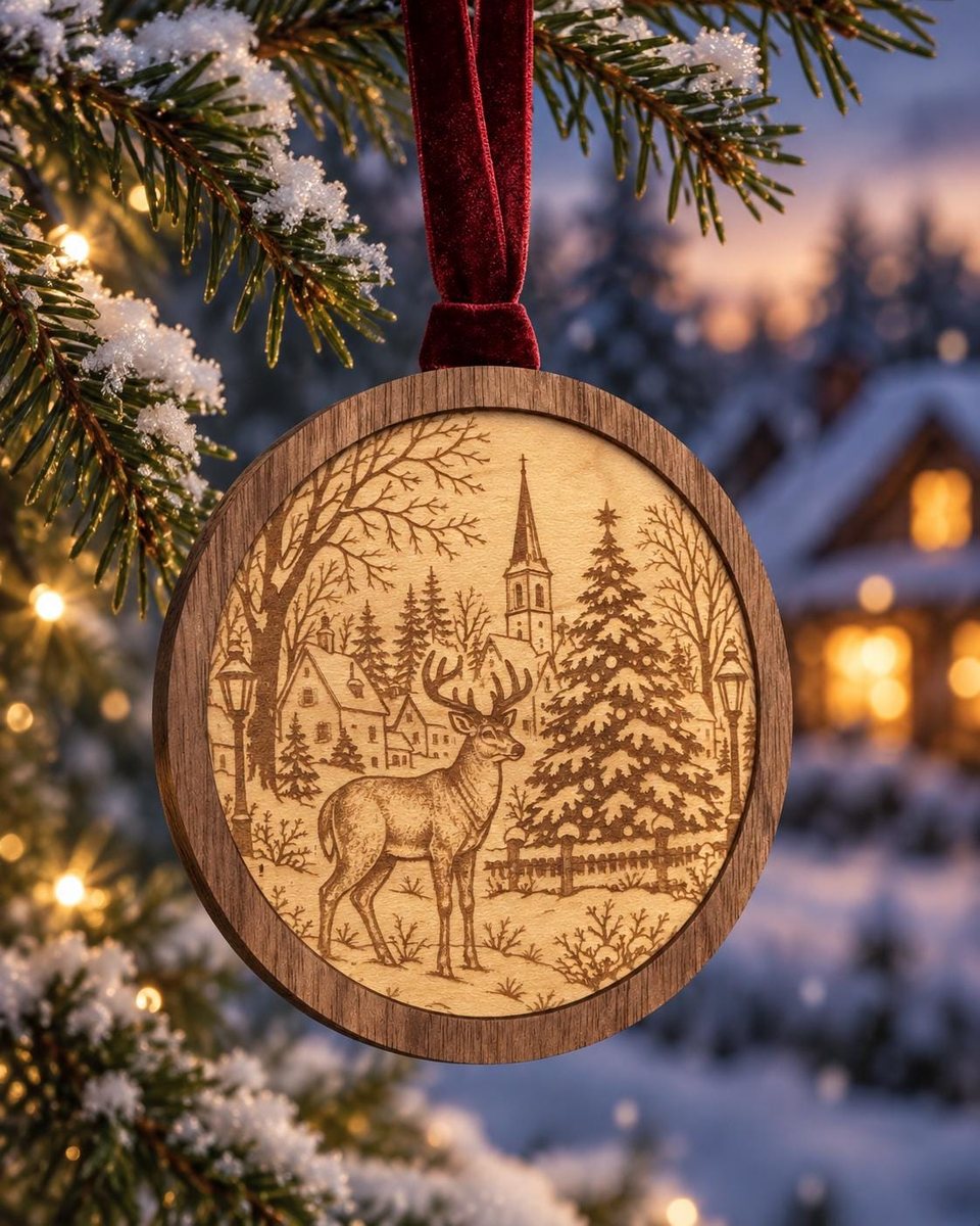 The Stag in the Snow — Wooden Ornament