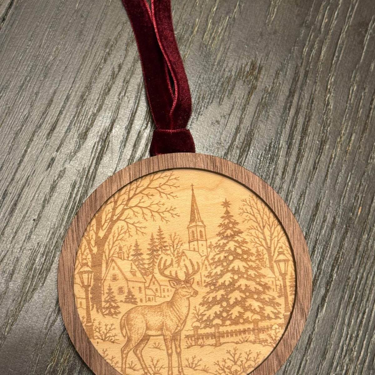The Stag in the Snow — Wooden Ornament