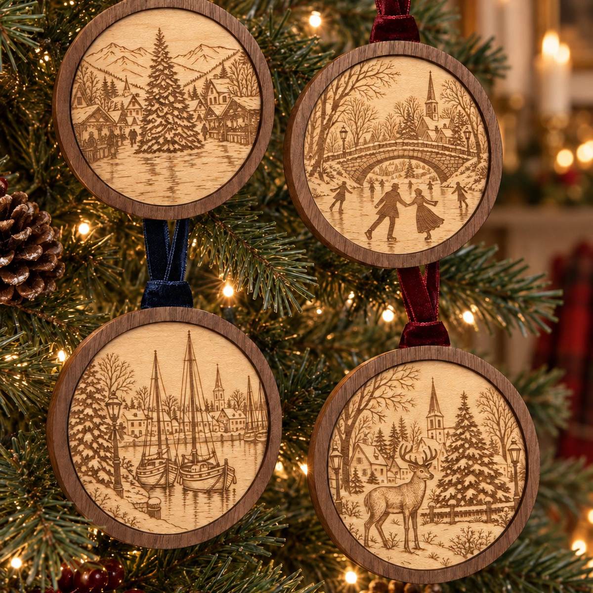 The Winter Village Set — Wooden Ornament