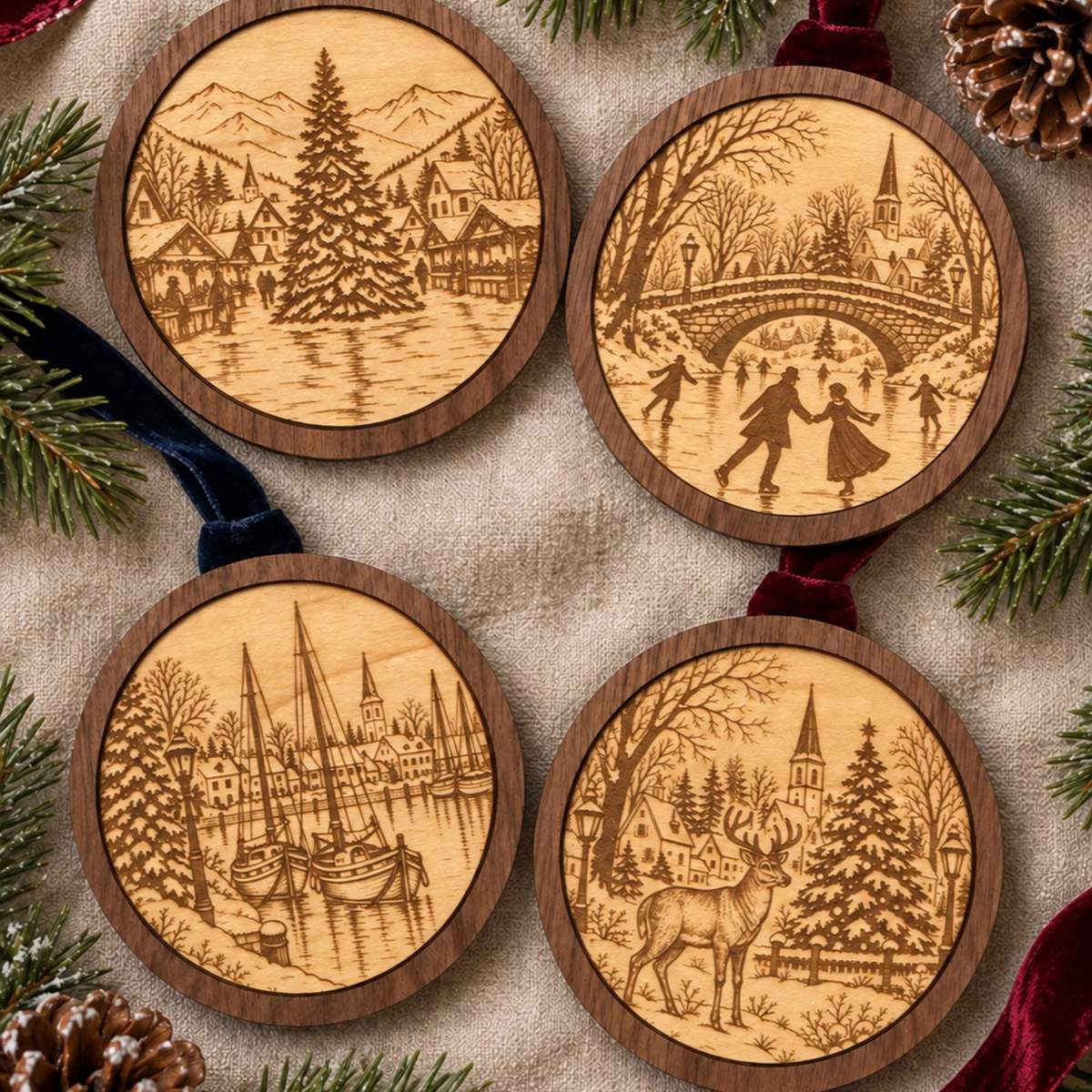 The Winter Village Set — Wooden Ornament